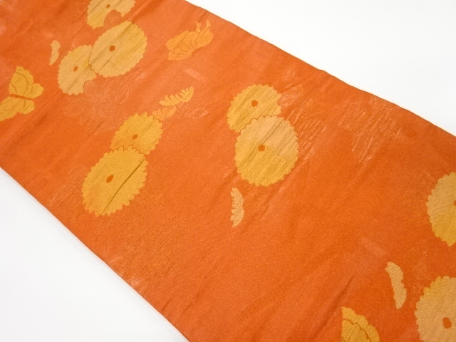 JAPANESE NAGOYA OBI / WOVEN KIKU & BUTTERFLY